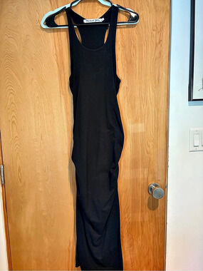 Michael Stars Racerback Ruched Midi Dress Black Ruched Midi Dress Size Large